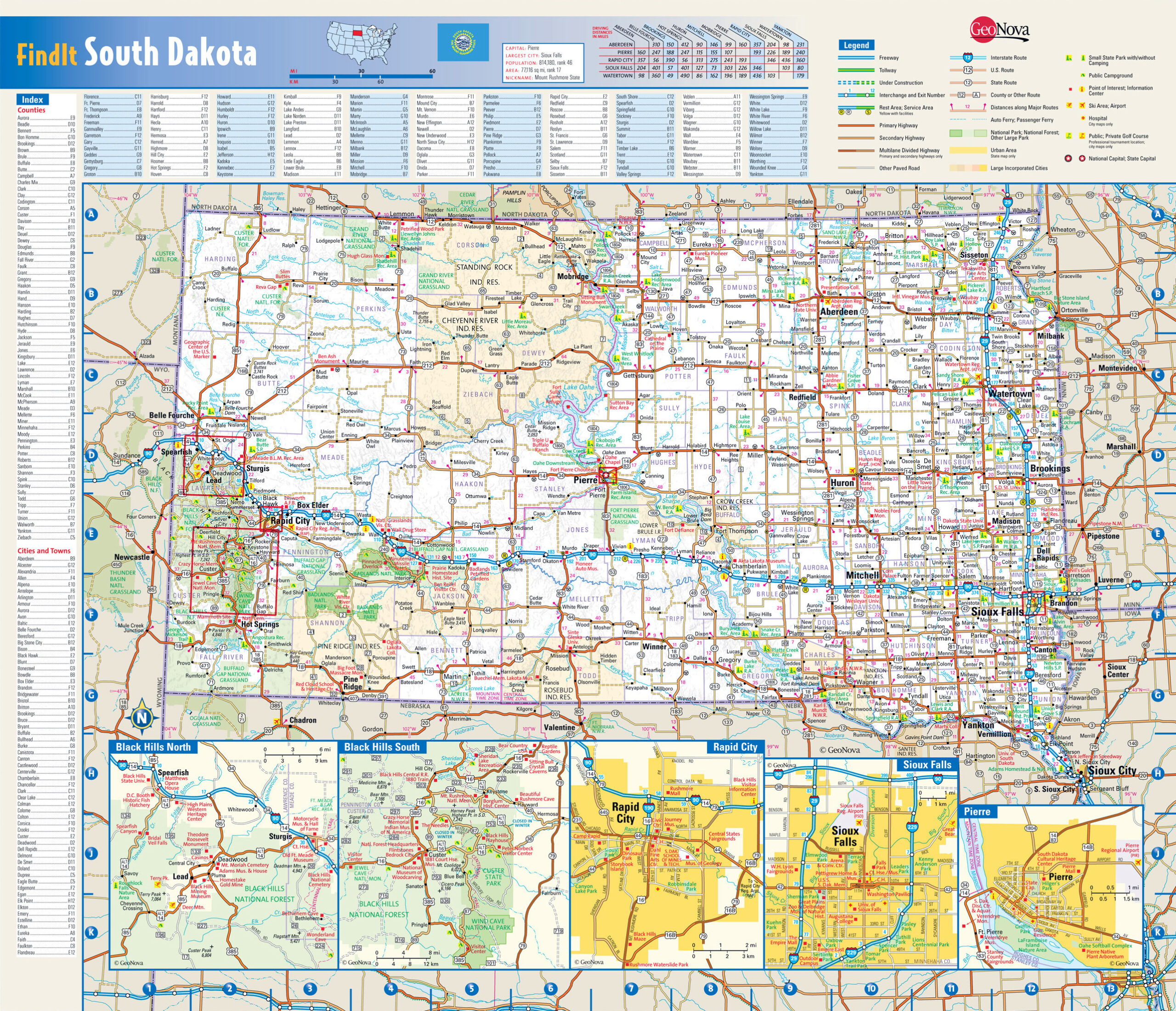 Large Detailed Roads And Highways Map Of South Dakota State With