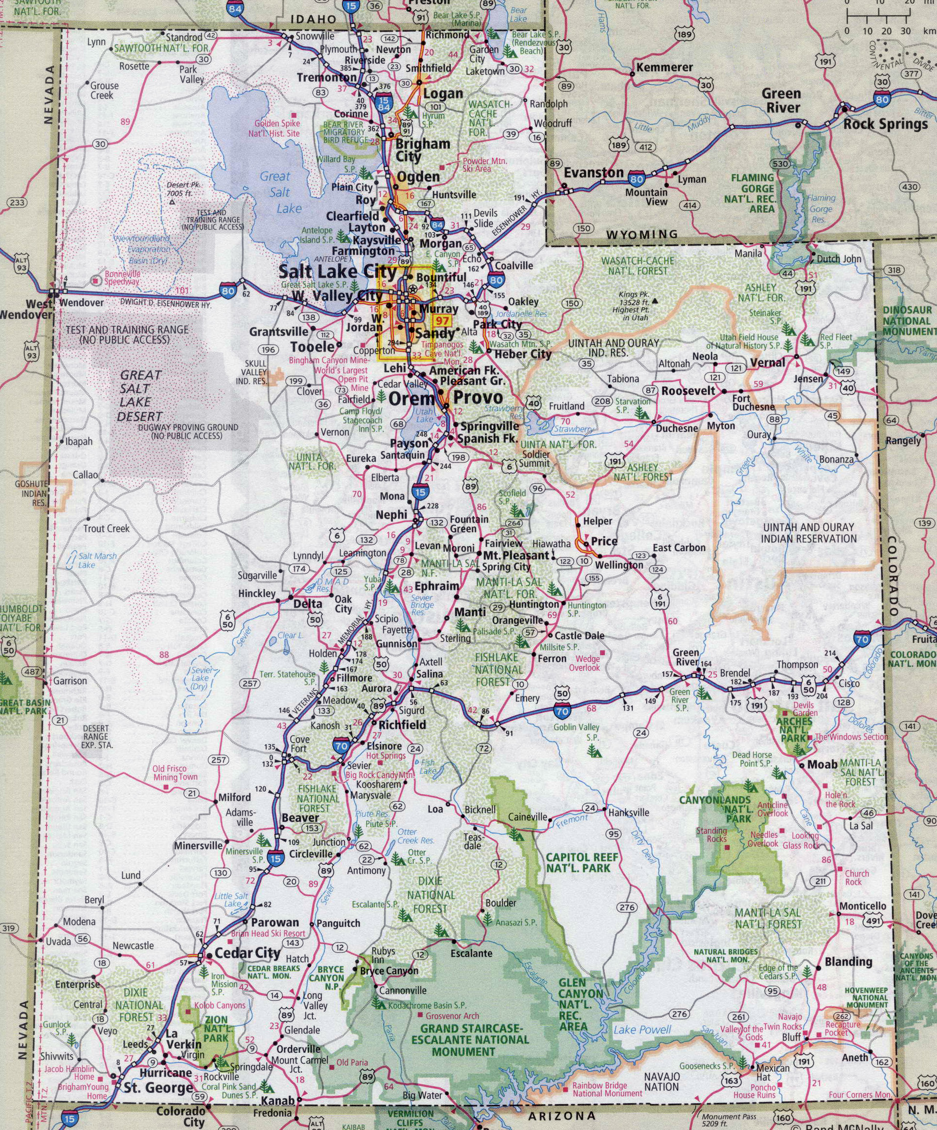 Large Detailed Roads And Highways Map Of Utah State With All Cities 