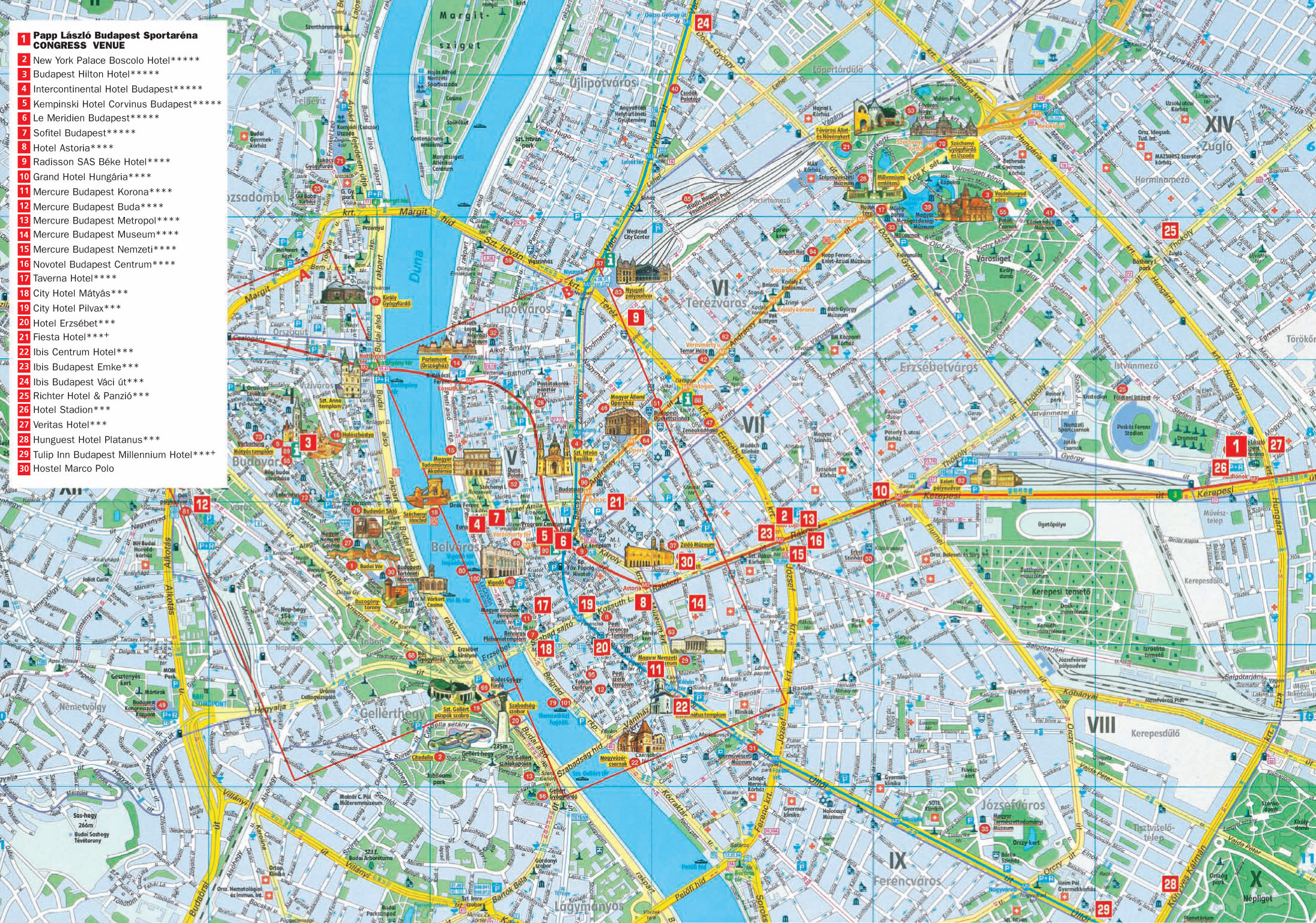 Large Detailed Tourist And Hotels Map Of Budapest City Budapest City 