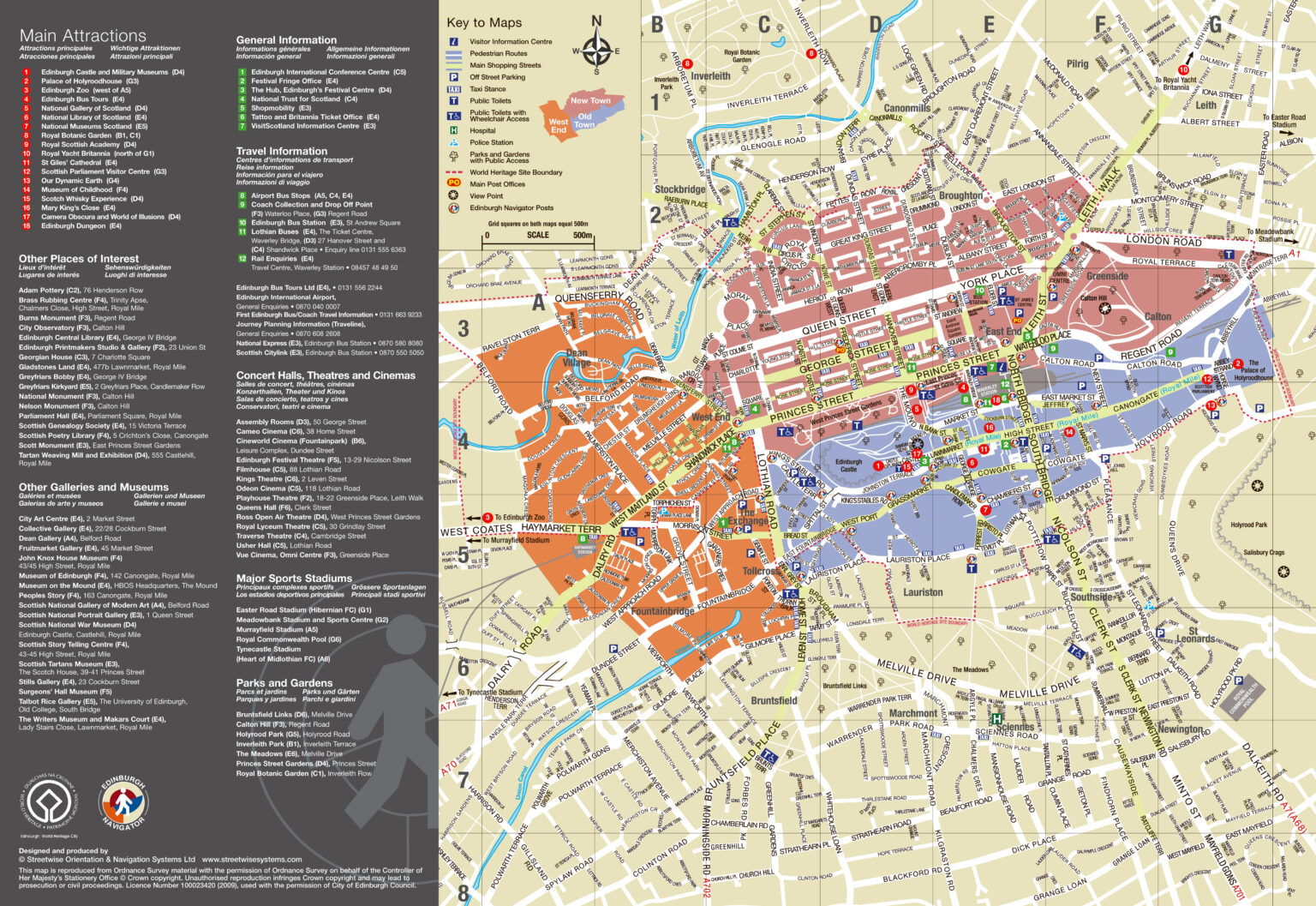 Large Detailed Tourist Map Of Edinburgh City Edinburgh City Large | Adams Printable Map
