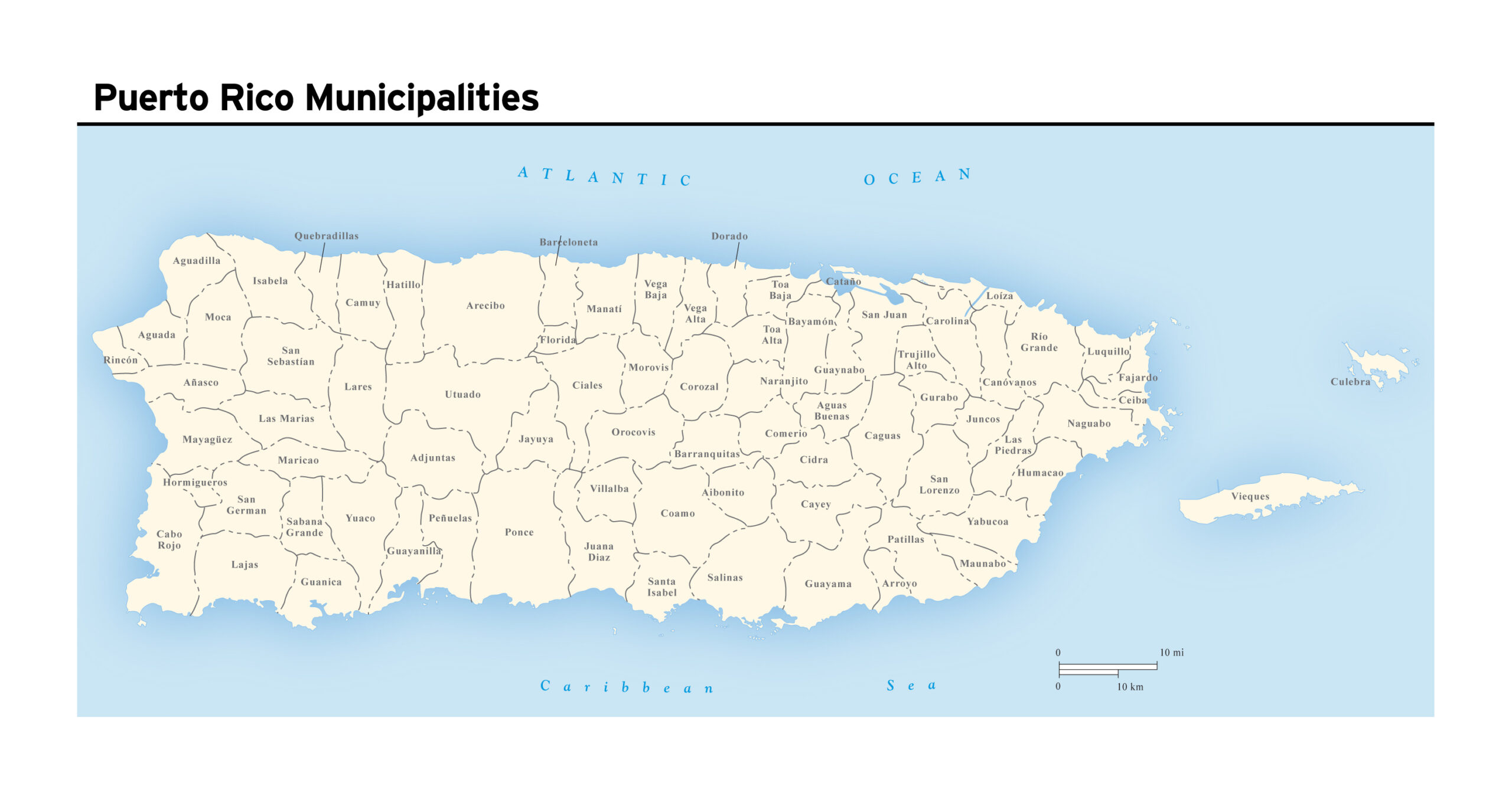 Large Municipalities Map Of Puerto Rico Puerto Rico North America 