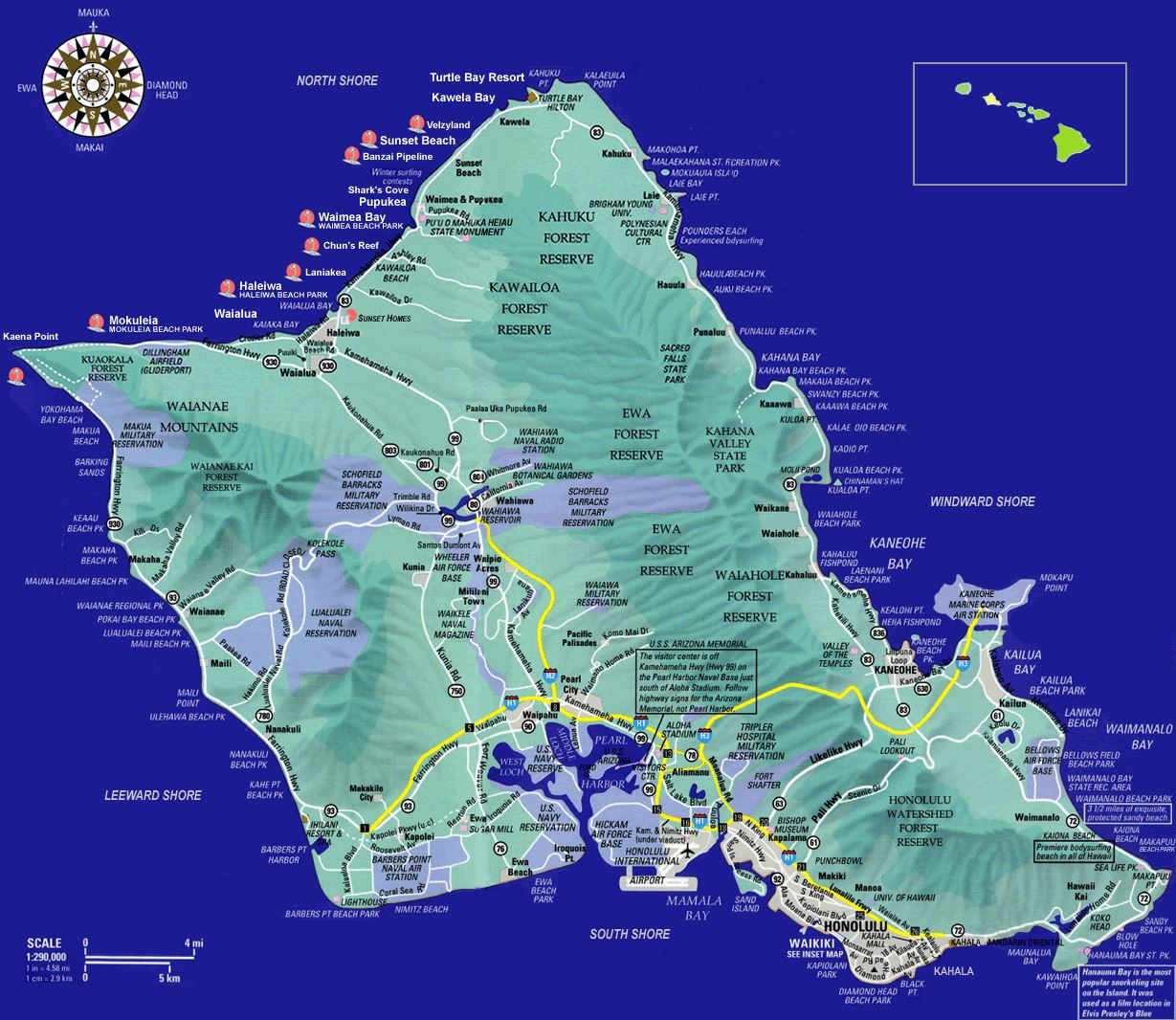 Free Printable Map Of Oahu Adams Printable Map