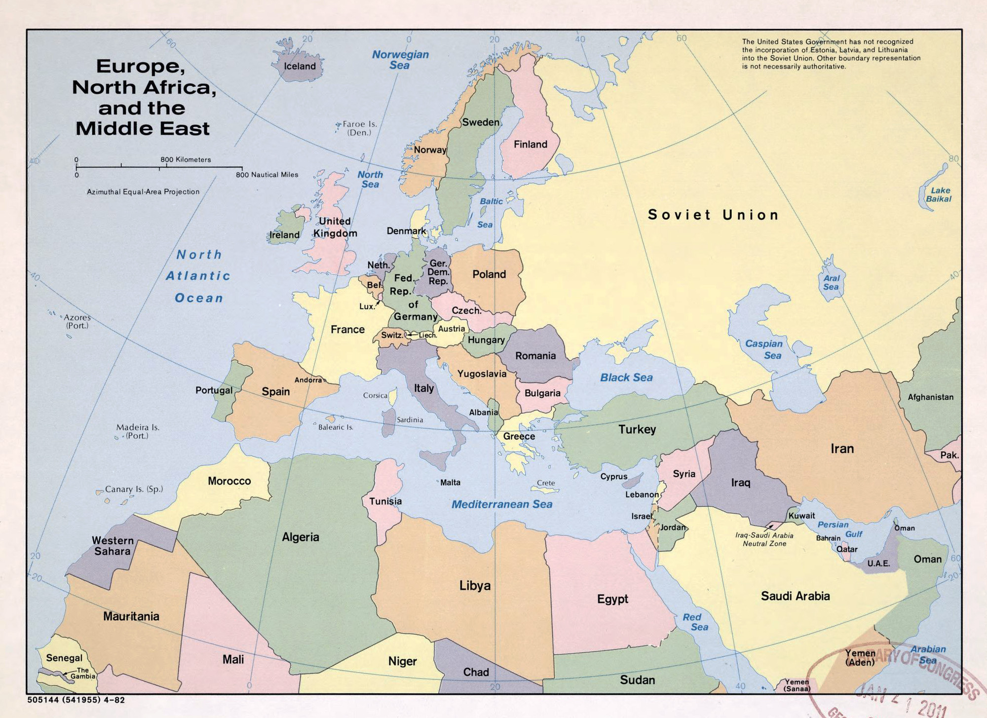 Large Political Map Of Europe North Africa And The Middle East 1982 