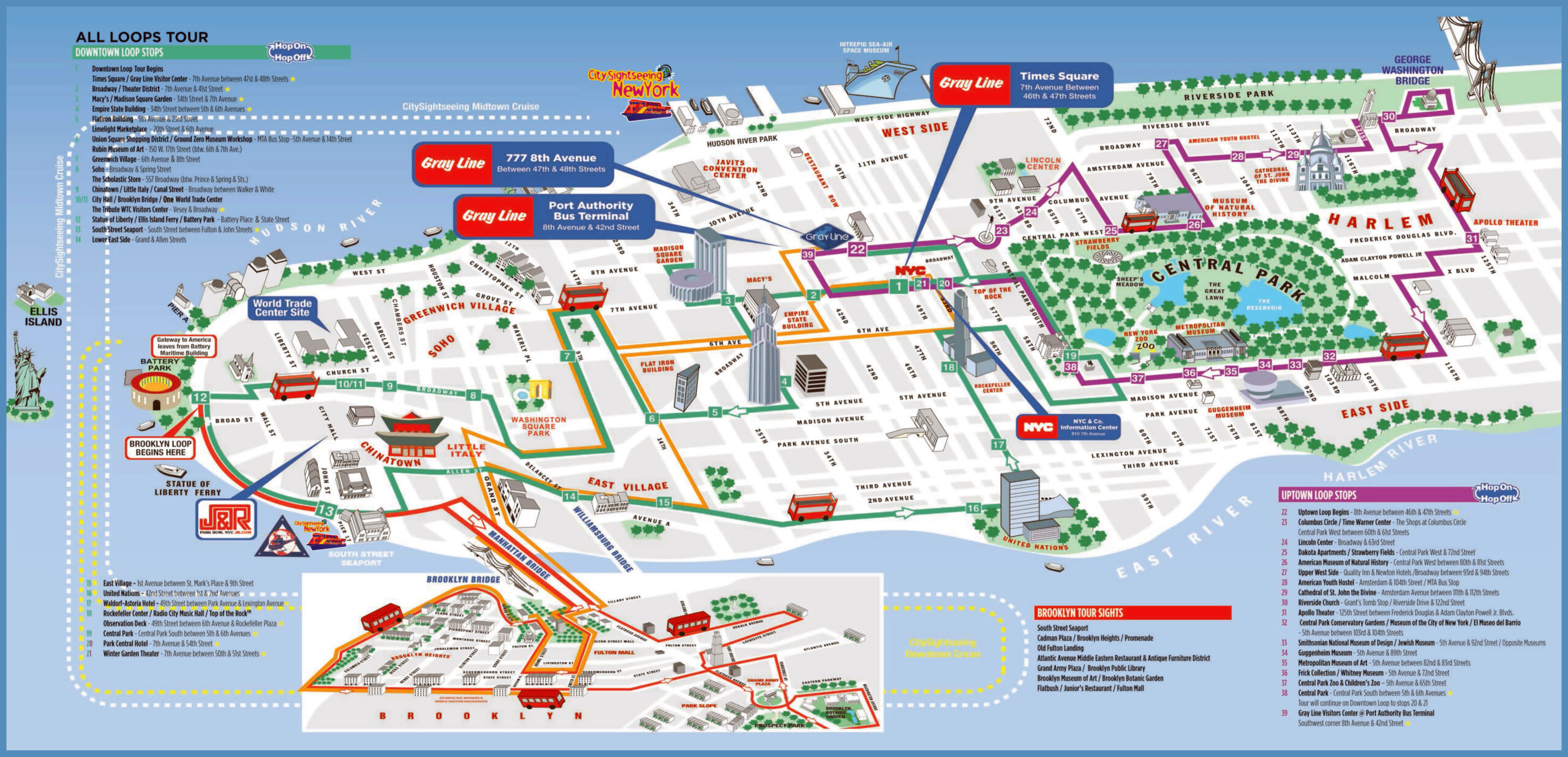 Large Printable Tourist Attractions Map Of Manhattan New York City 