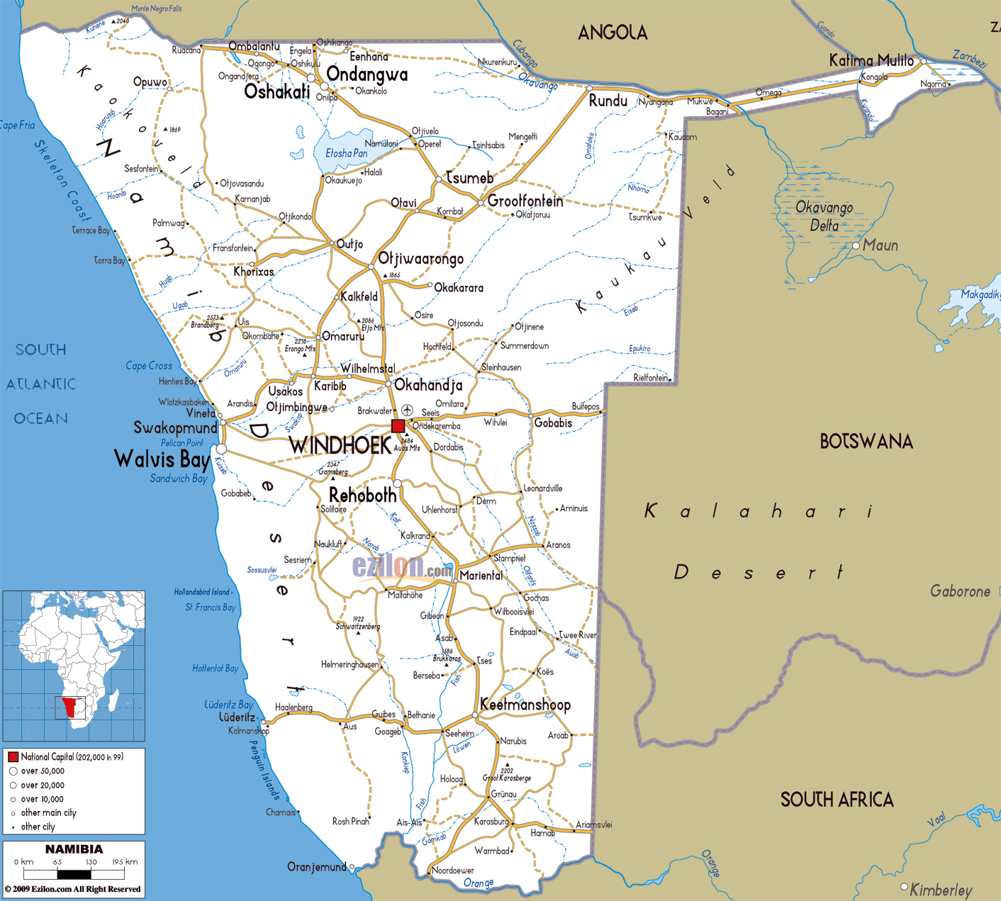 Large Road Map Of Namibia Namibia Large Road Map Vidiani Maps 