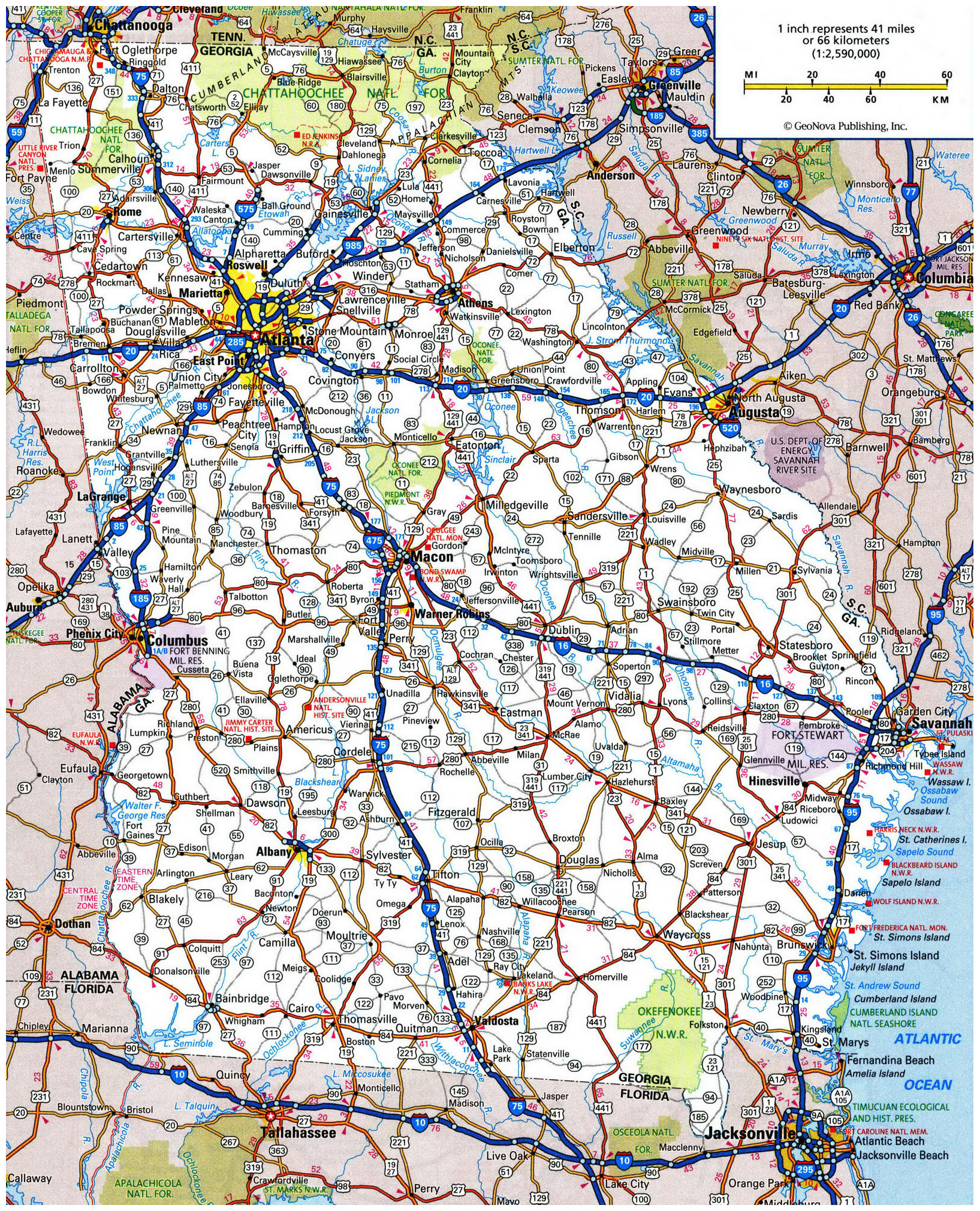 Large Roads And Highways Map Of Georgia State Georgia State Large 