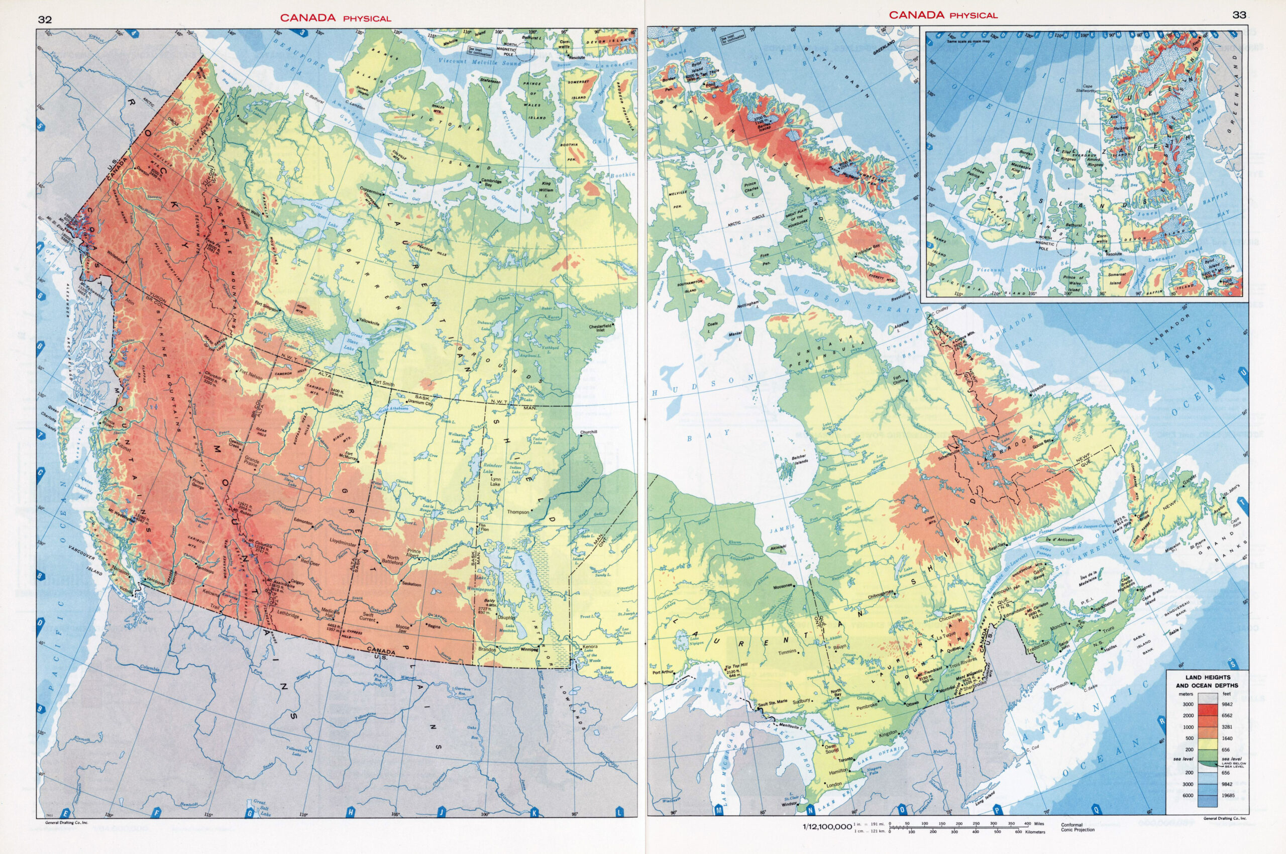 Large Scale Physical Map Of Canada Canada Large Scale Physical Map 