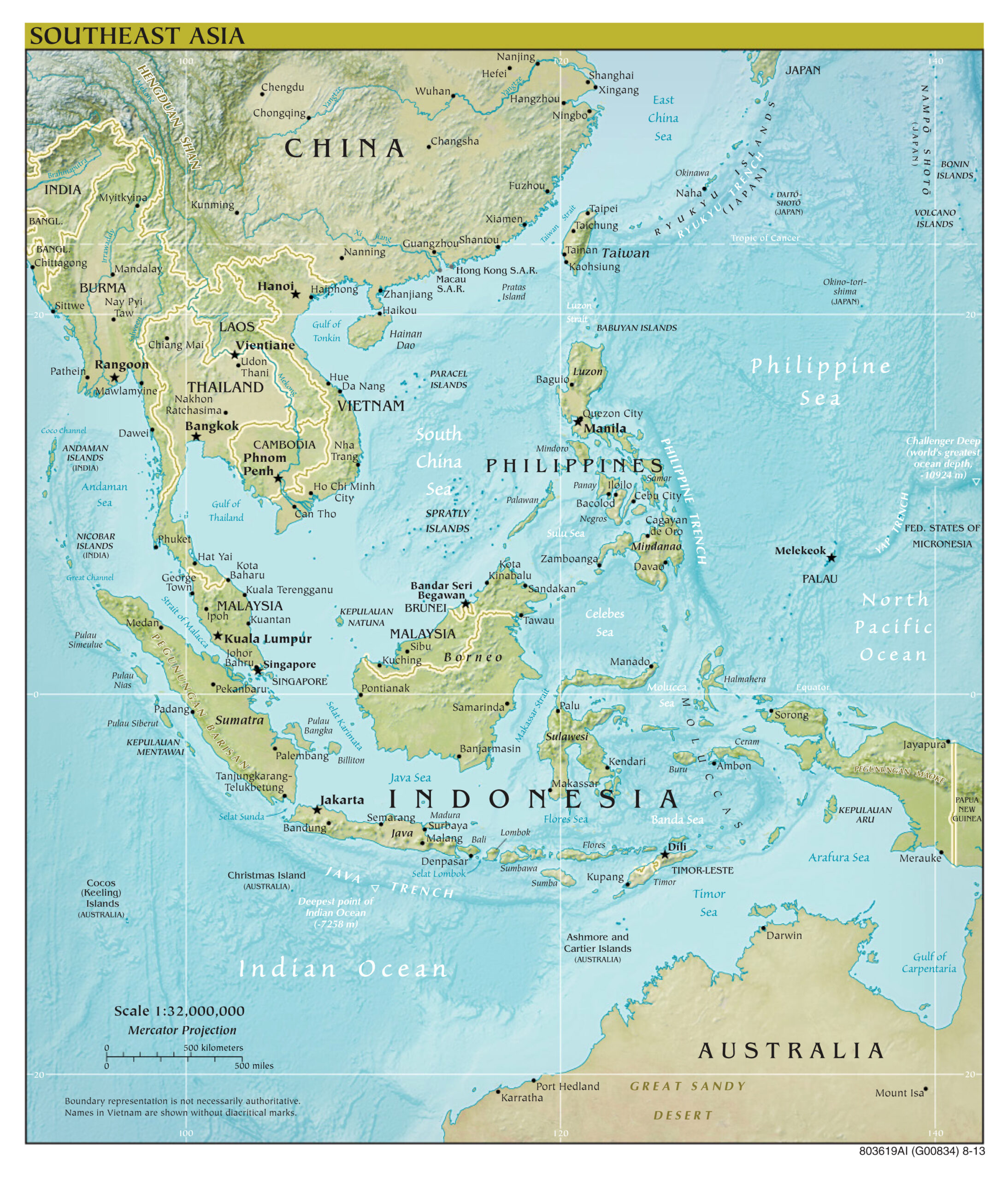Large Scale Political Map Of Southeast Asia With Relief Capitals And 