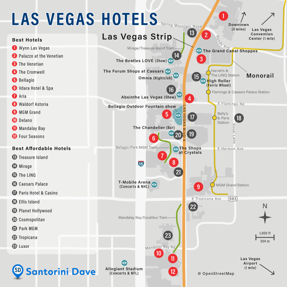 LAS VEGAS MAP Best Hotels Resorts On The Strip