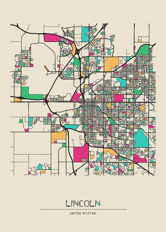 Lincoln Nebraska City Map Drawing By Inspirowl Design