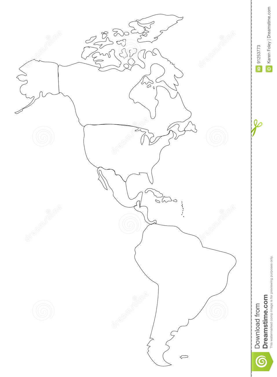 Line Vector Outline Of North And South America Stock Vector 
