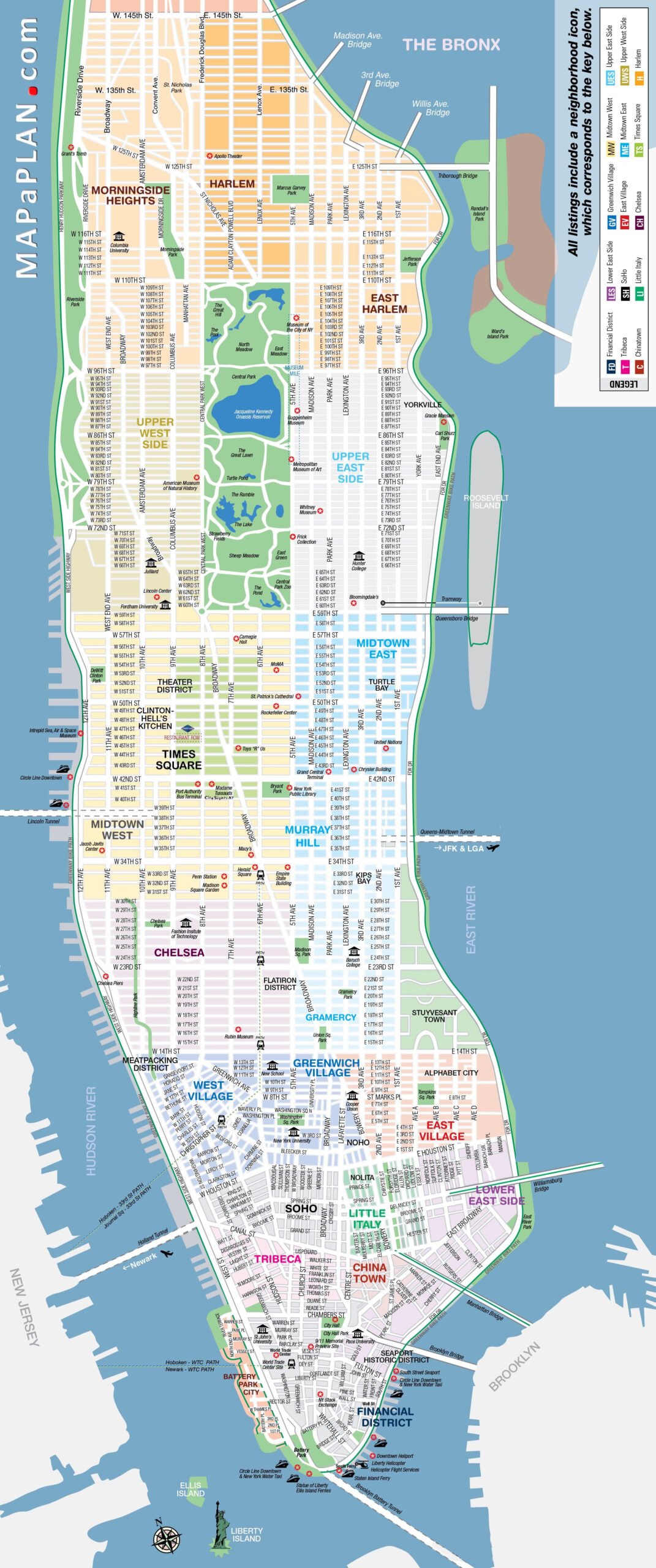 Manhattan Streets And Avenues Must see Places New York Map Map Of 