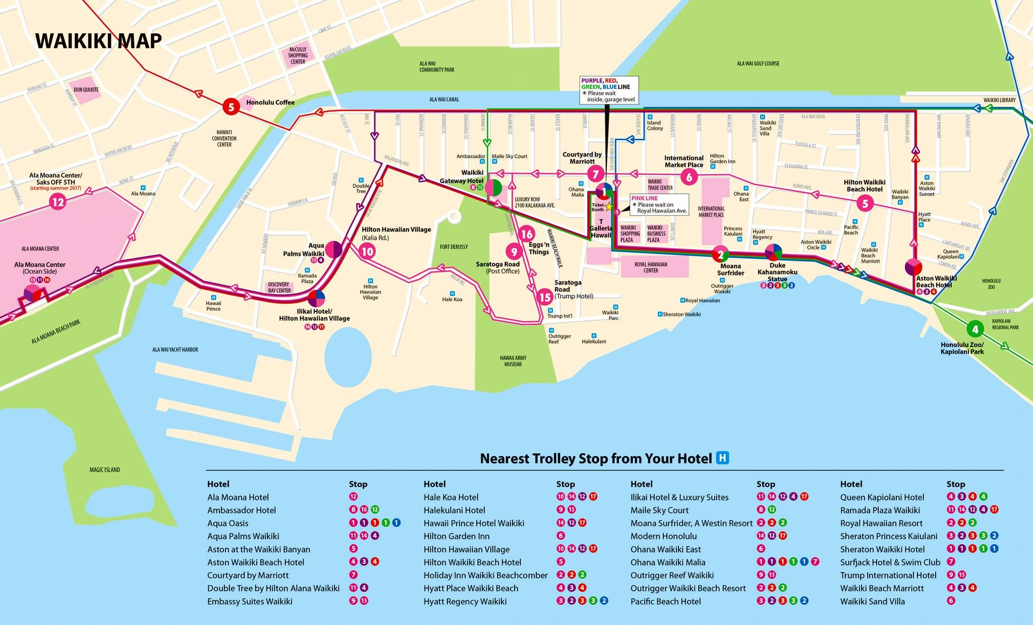 Map Guide Waikiki Trolley Waikiki Map Honolulu Shopping Waikiki