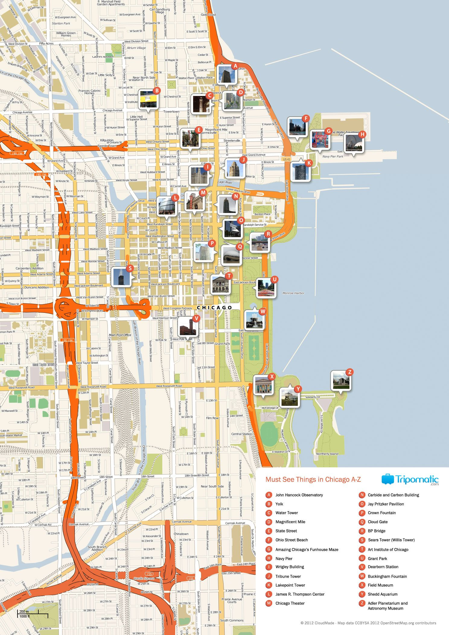 Map Of Chicago Attractions Tripomatic Chicago Attractions Chicago 