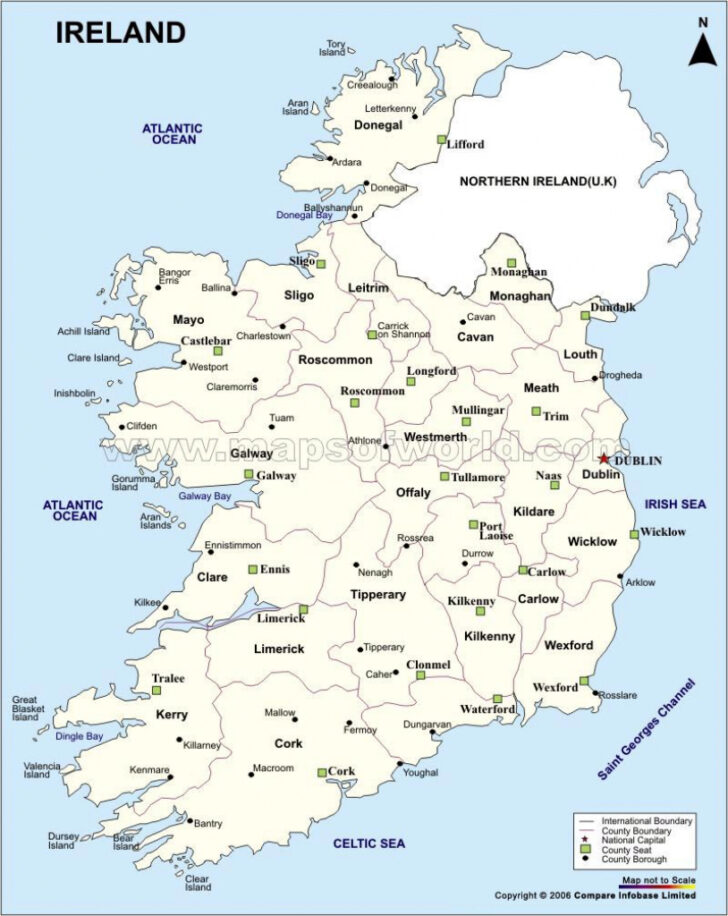 Printable Ireland Map With Cities And Counties Displayed