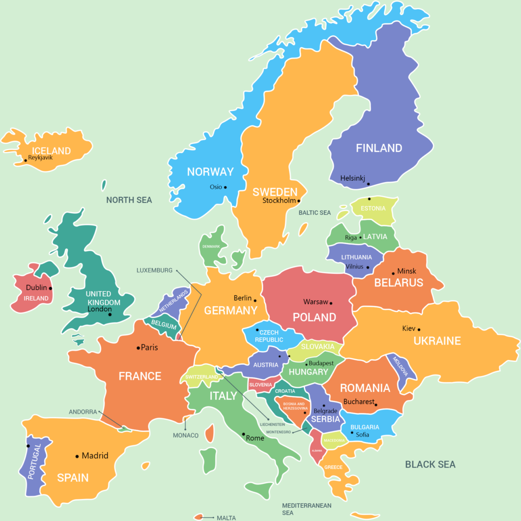 Map Of Europe Labeled With Capitals | Adams Printable Map