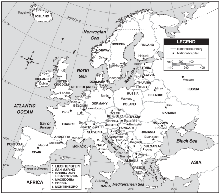 Free Printable.Eutopean Map With Capitals