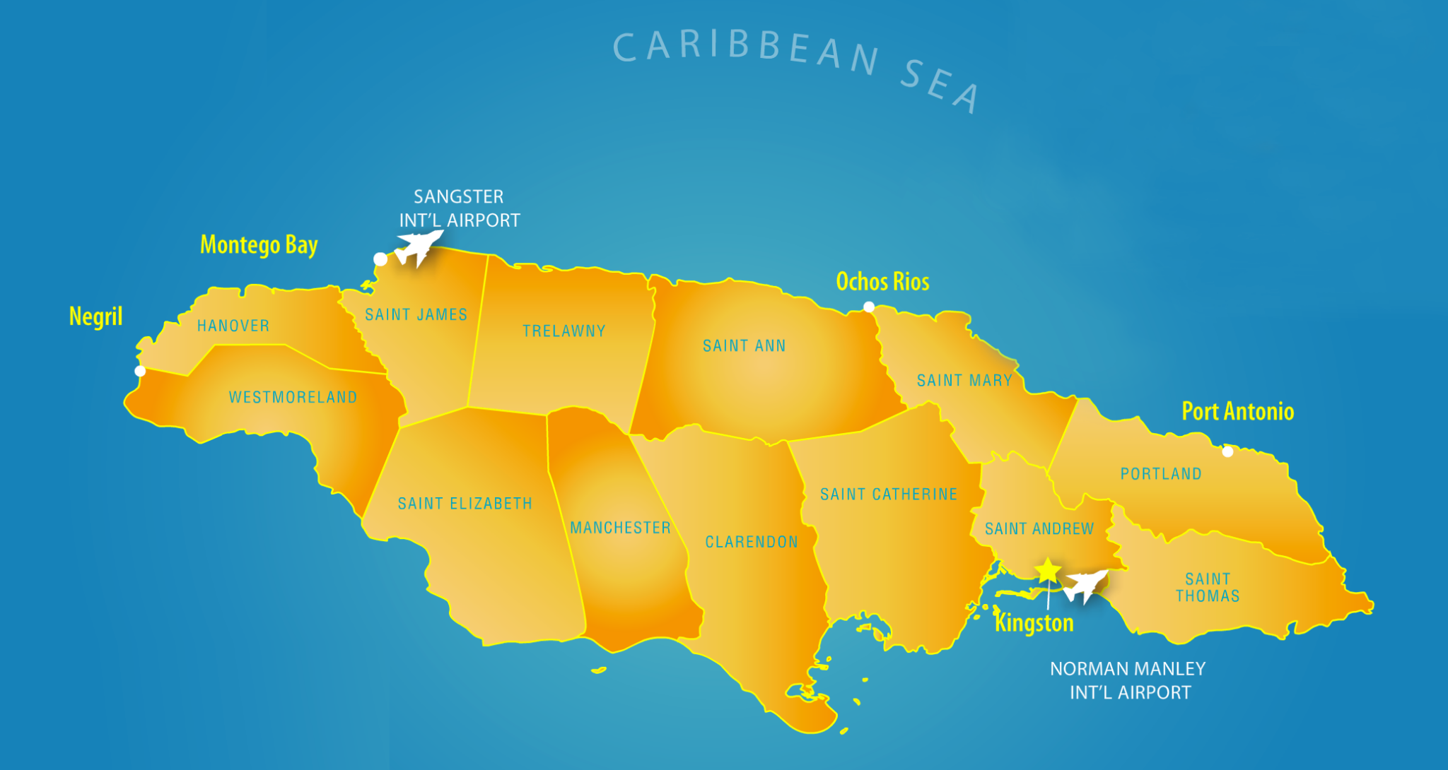 Map Of Jamaica Parishes And Capitals And Resort Areas 2048x1090 