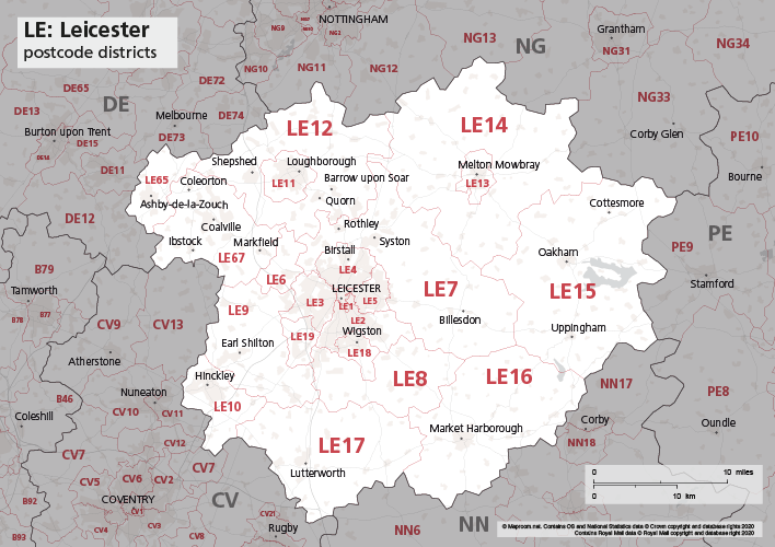 Map Of LE Postcode Districts Leicester Maproom