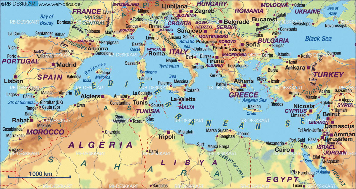 Map Of Mediterranean Sea Region In Several Countries Welt Atlas de