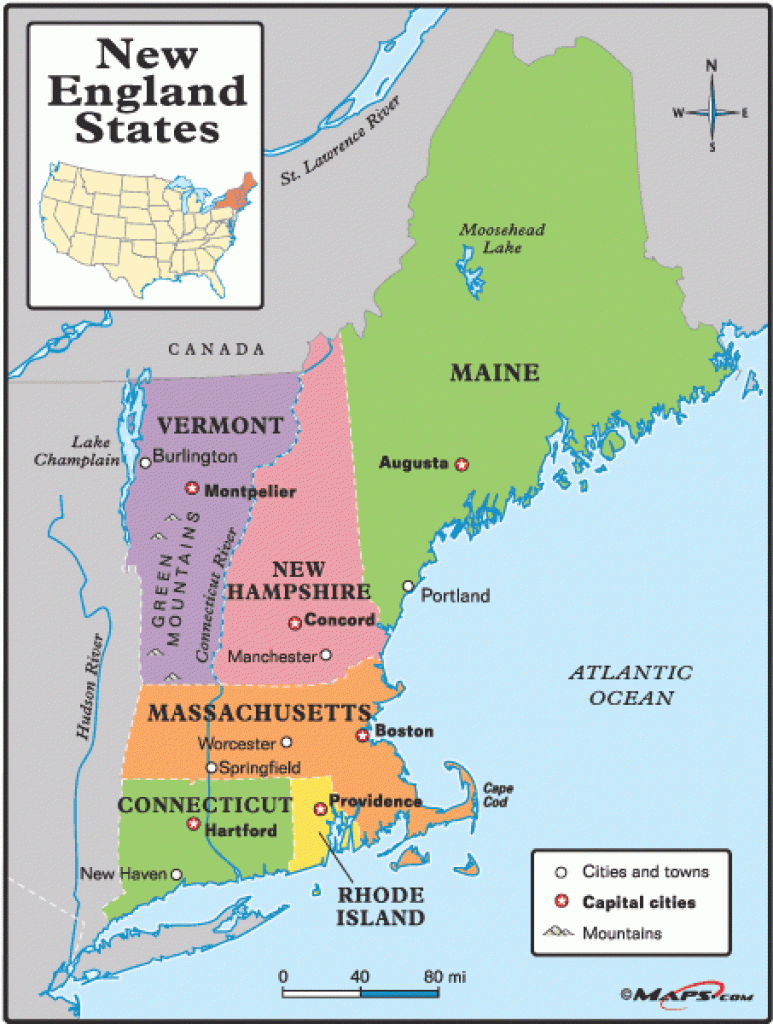 Map Of New England States And Their Capitals Printable Map