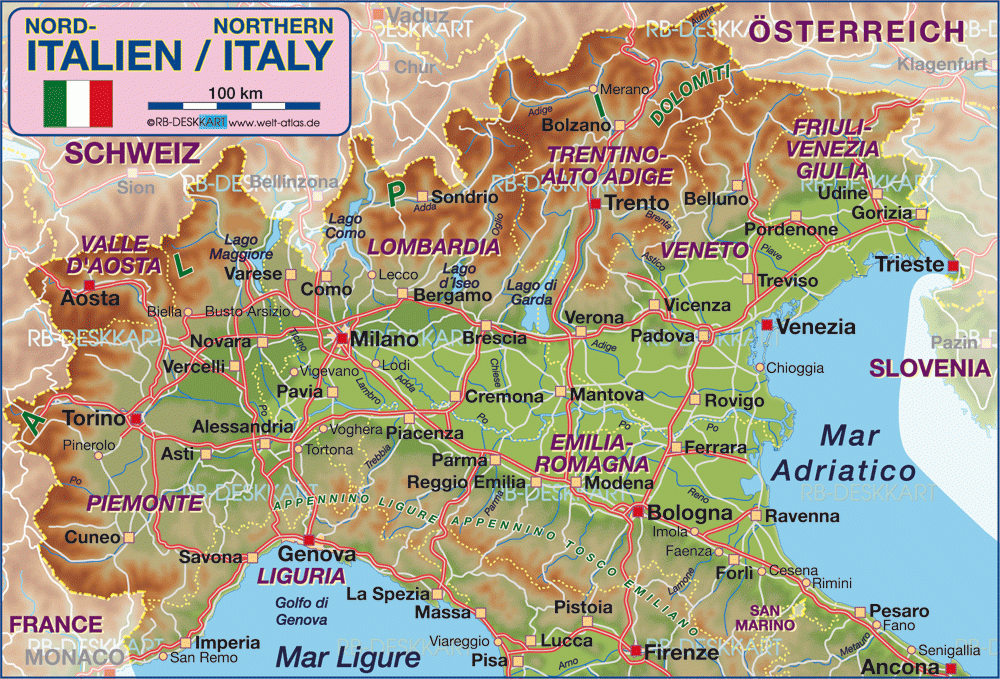 Map Of Northern Italy Region In Italy Welt Atlas de