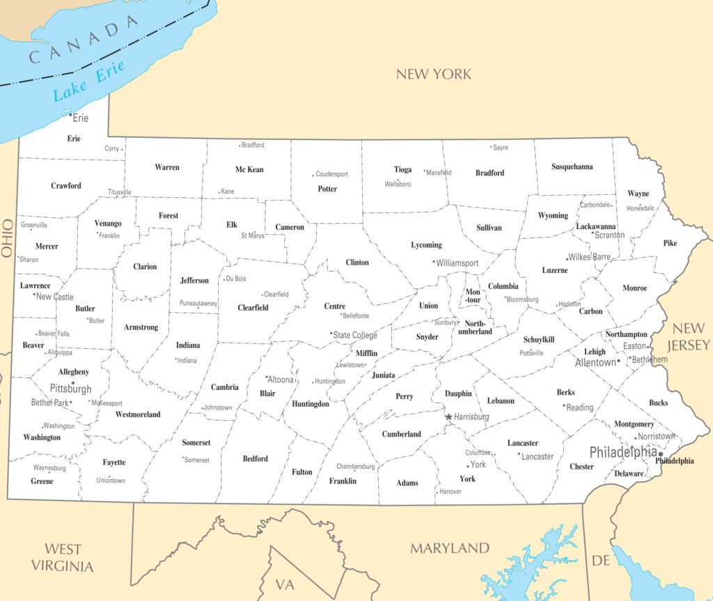 Map Of Pennsylvania Cities And Towns | Adams Printable Map