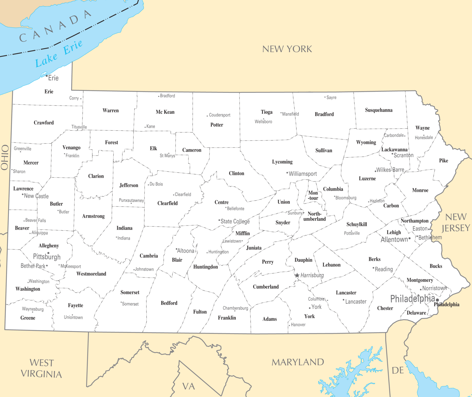 Map Of Pennsylvania Cities And - Map Of Pennsylvania Cities And Towns 1536x1294 