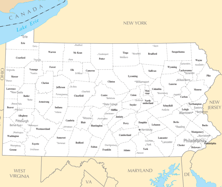 Printable Pennsylvania Map With Cities