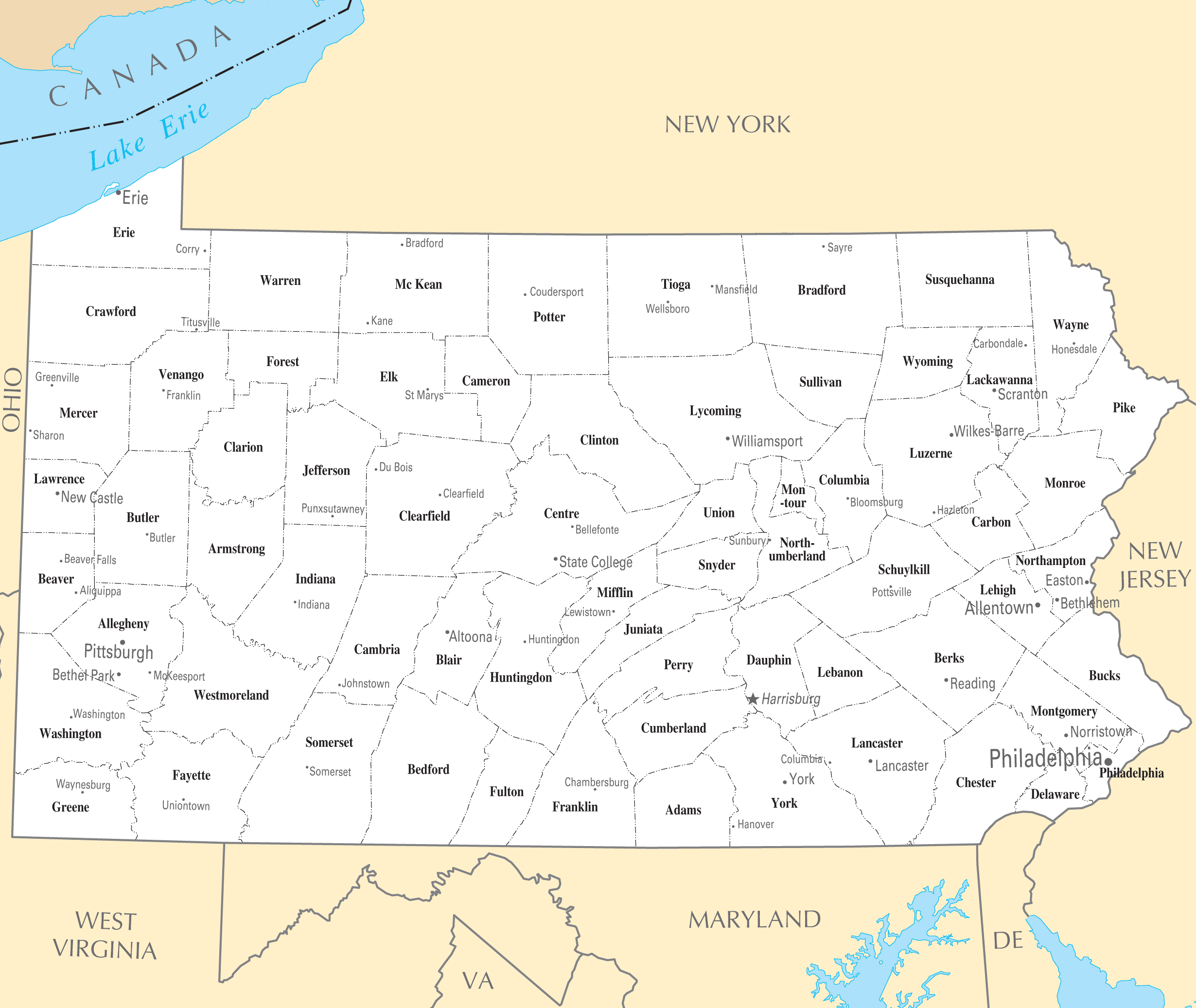 Map Of Pennsylvania Cities And Towns