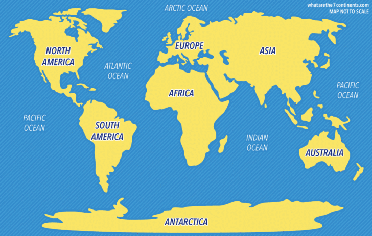 Map Of All 7 Continents And Oceans Printable