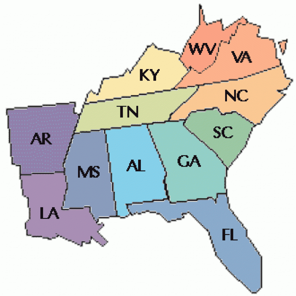 Map Of The Southeast Region Of The United States Printable Map