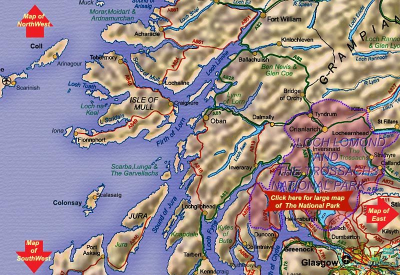 Map Of Trossachs And Argyll Detailed West Of Scotland Map Scotland 