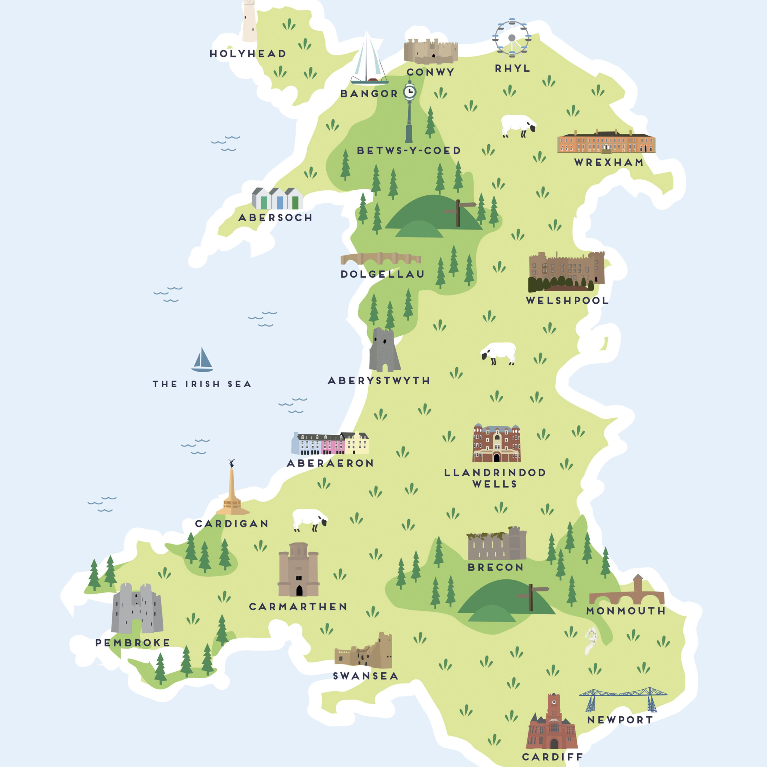 Map Of Wales Print In 2021 Wales Map Map Of Wales Uk Illustrated Map