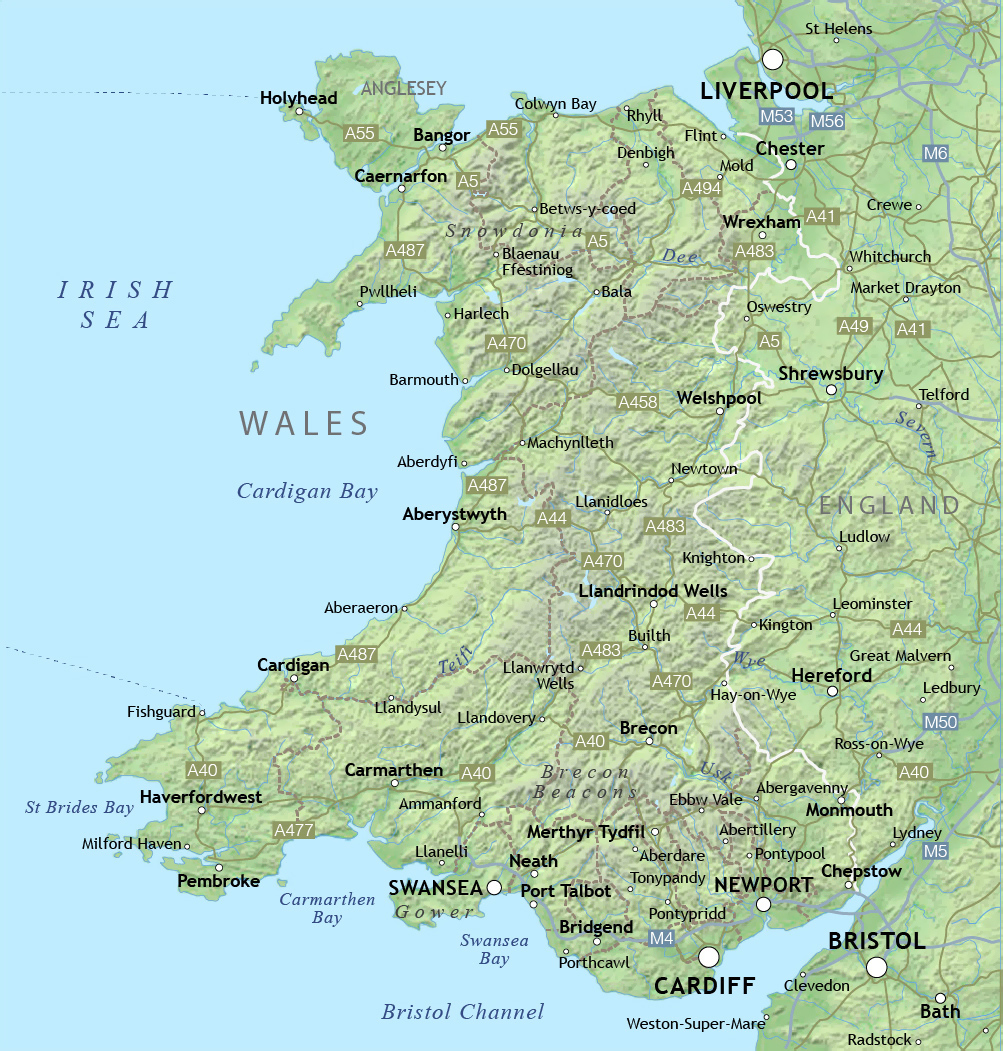 Map Of Wales With Relief And Cities Wales United Kingdom Europe 