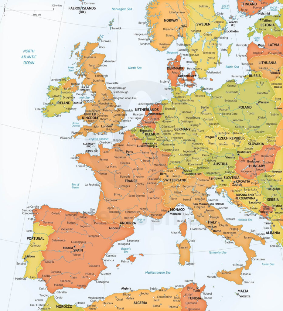 Printable Map Western Europe With Capitals | Adams Printable Map