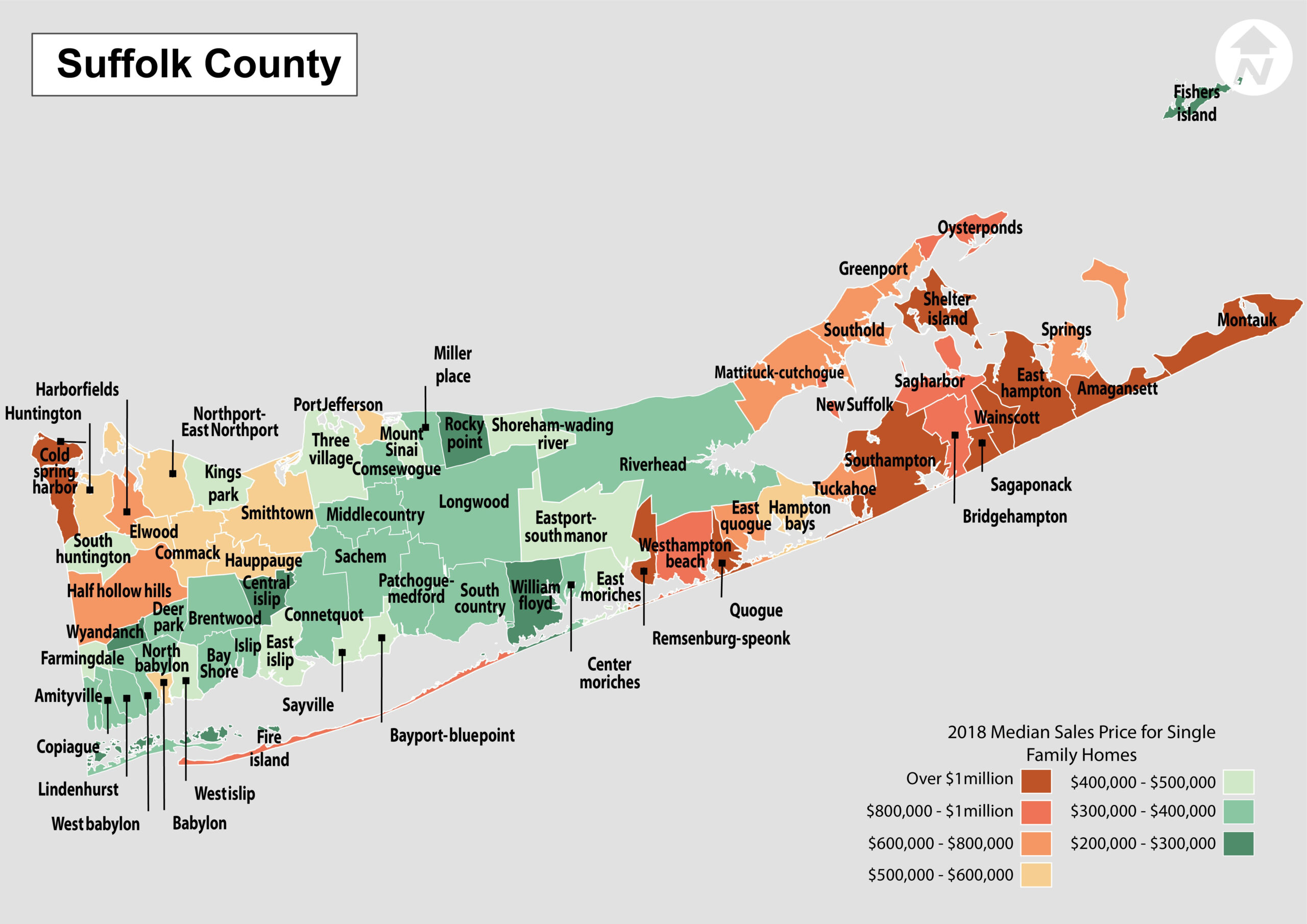 Map Suffolk County NY Real Estate Median Sales Price 2018 Suffolk 