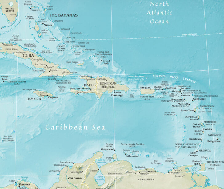 Printable Map Of The Caribbean Region
