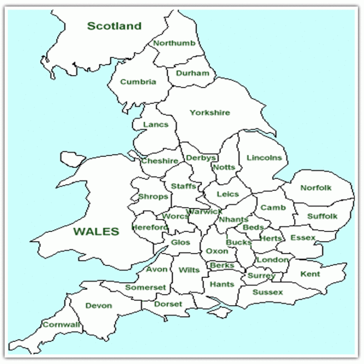 Printable Map Of England Showing Counties