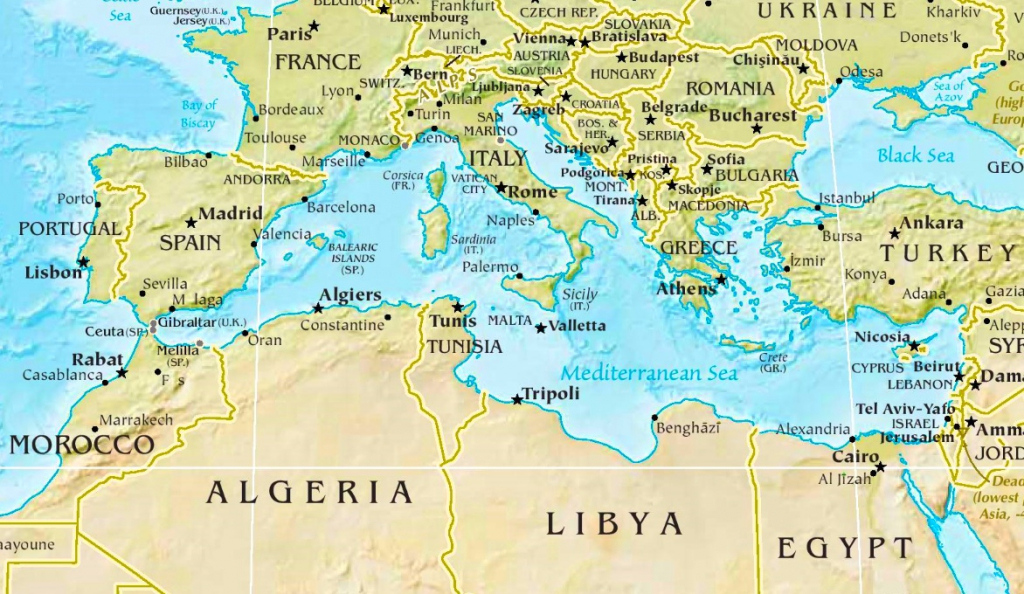 Maps Of Europe With Printable Map Of The Mediterranean Sea Area 