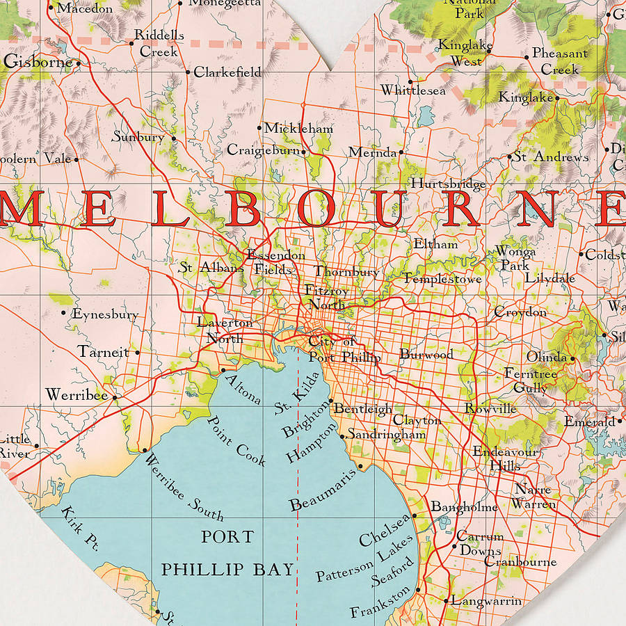 Melbourne Map Heart Print By Bombus Off The Peg Notonthehighstreet