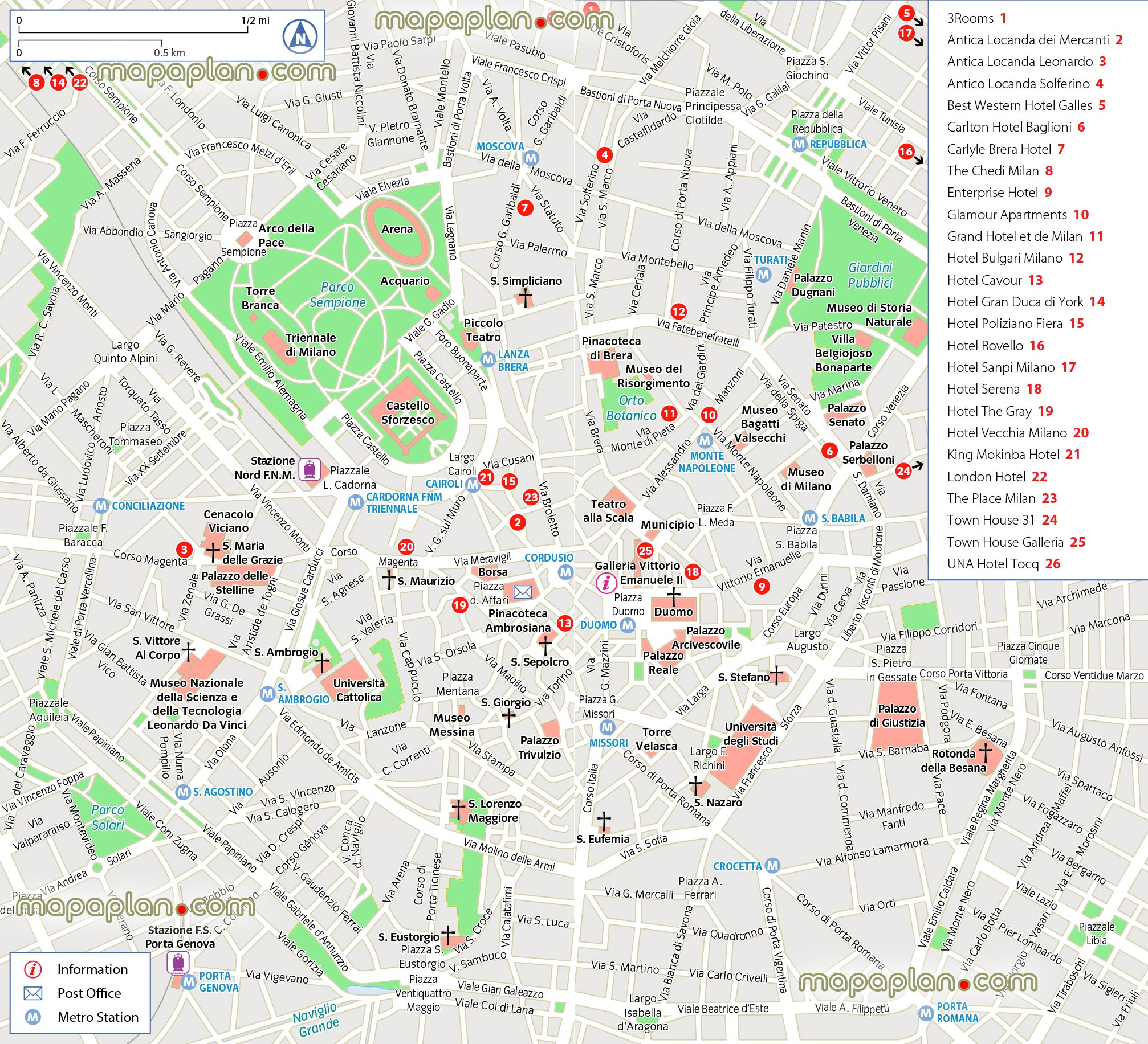 Milan Map Central Milan Hotels Accommodation Map With Downtown City 