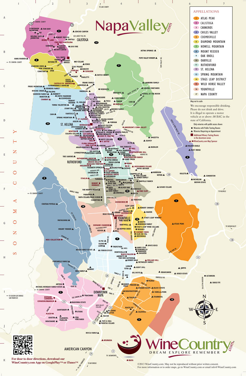 Napa Valley Winery Map WineCountry