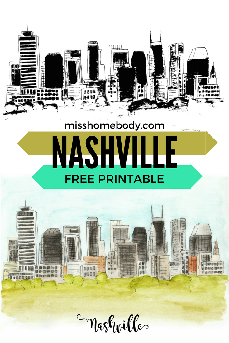 Nashville Tennessee Free Printable Nashville Skyline Illustration 