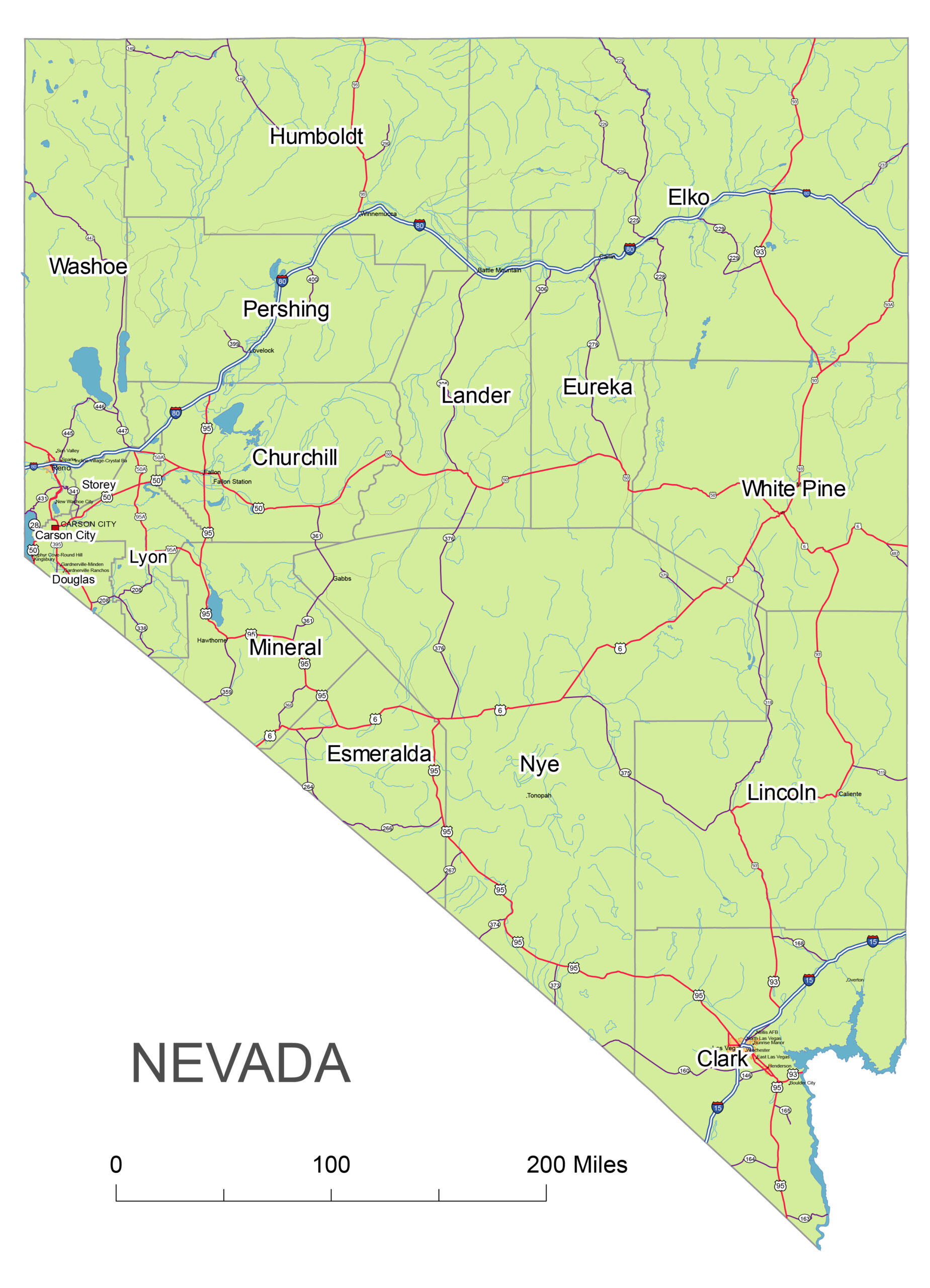 Nevada State Route Map Lossless Scalable AI PDF Map For Printing 