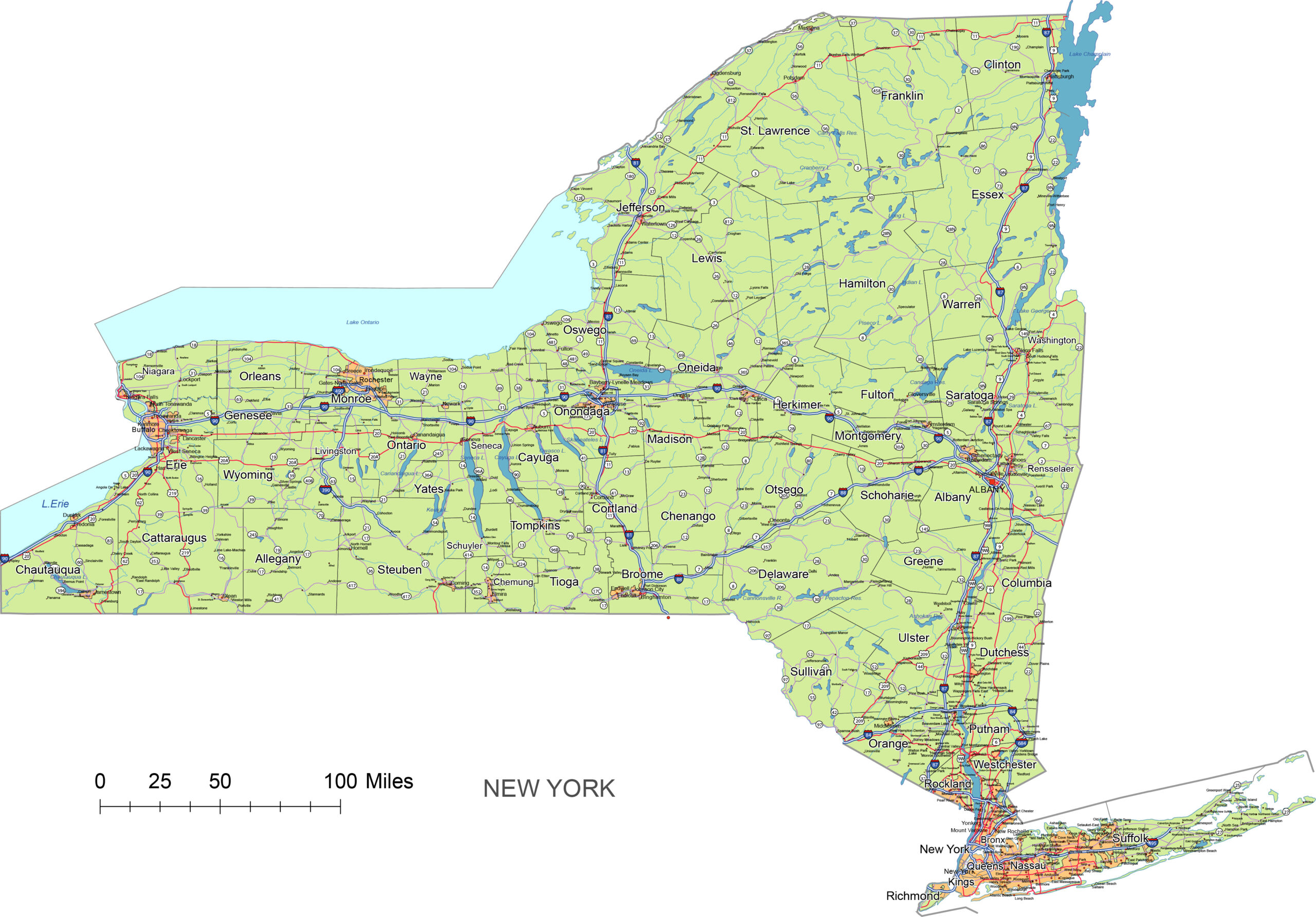 New York State Vector Road Map Lossless Scalable AI PDF Map For 