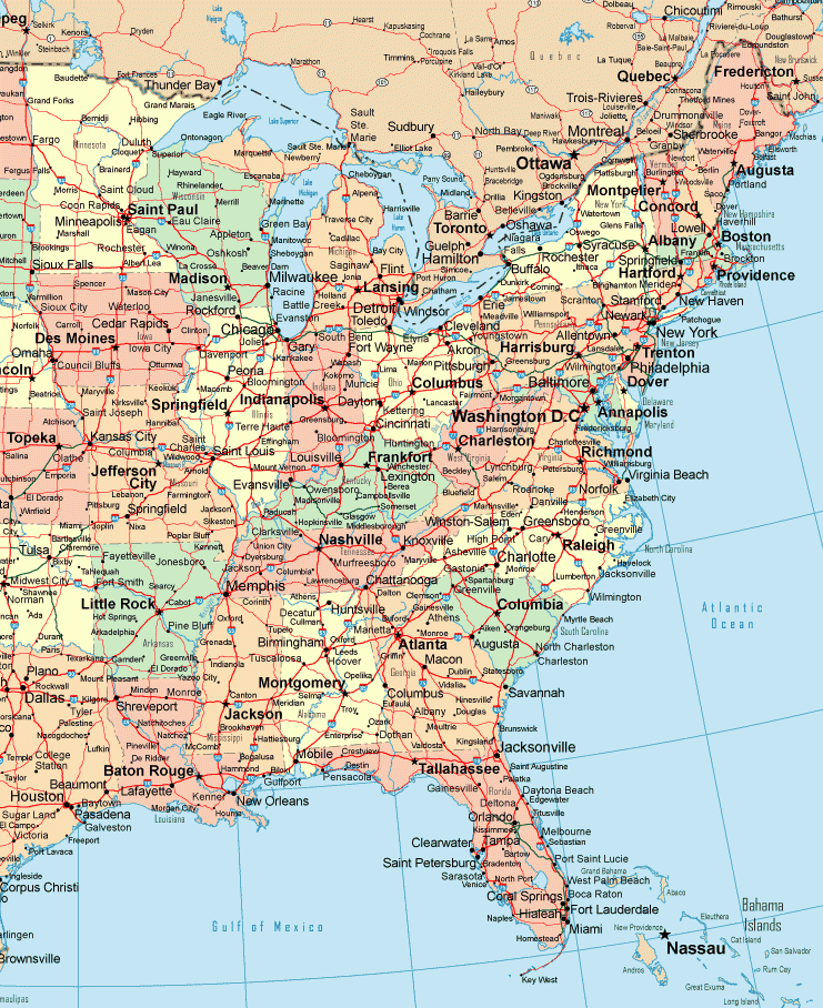 travel map of eastern usa