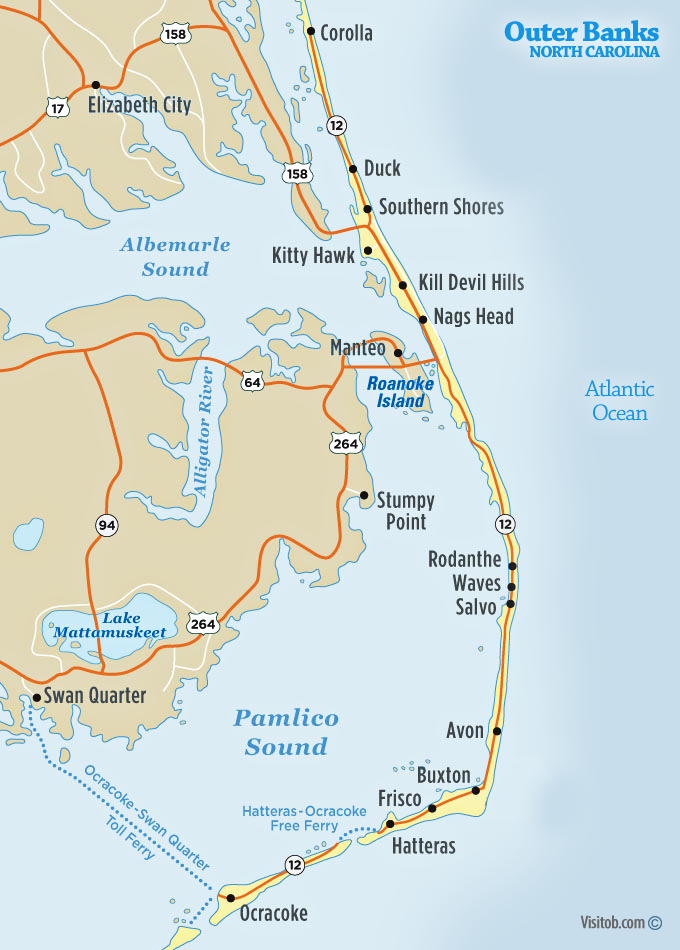 Outer Banks NC Map Visit Outer Banks OBX Vacation Guide