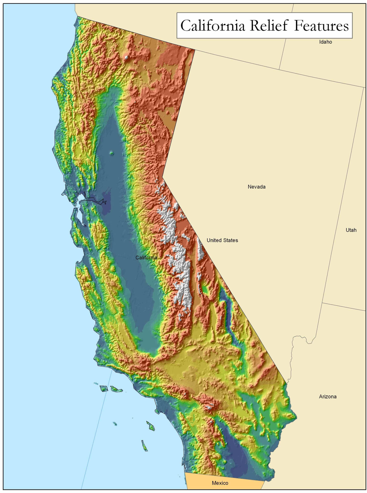 Physical Map Of California Ezilon Maps Abstract Facts In 2019 | Adams ...