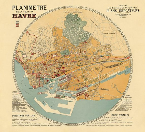 Planimetre De La Ville De Havre Le Havre Old Map Print Etsy Old Map 